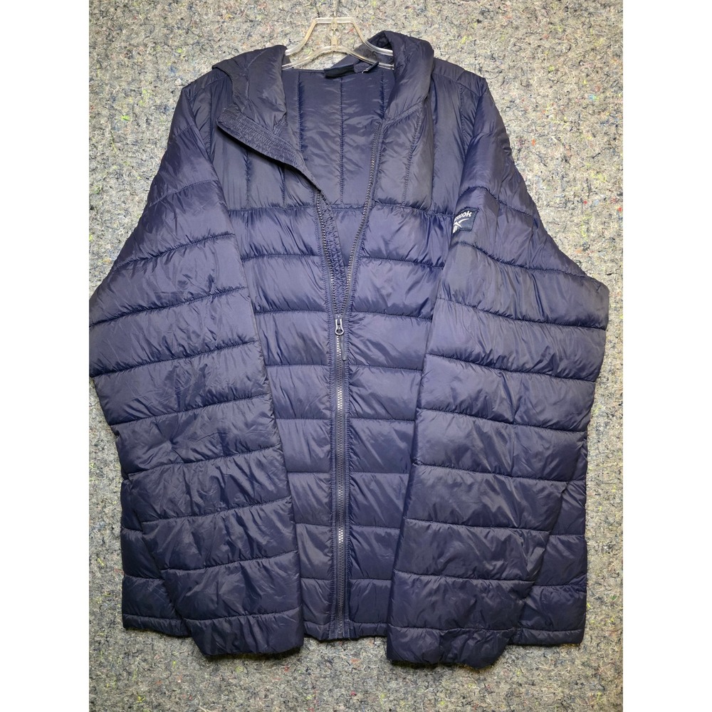 935 Reebok Men Navy Blue Hooded Puffer Jacket Quilted Full Zip Coat 2xl Rn127805